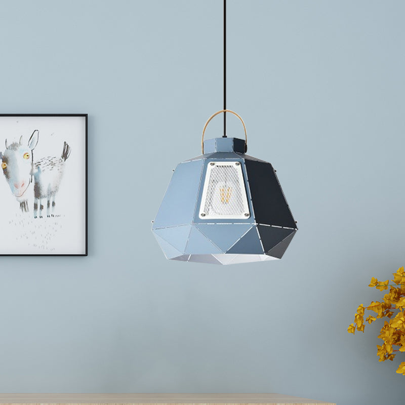 Iron Laser-Cut Kettle Pendant Lamp Macaron 1-Light Black/Grey/Blue Suspension Lighting with Mesh Screen Clearhalo 'Ceiling Lights' 'Pendant Lights' 'Pendants' Lighting' 781562