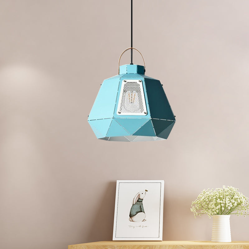 Iron Laser-Cut Kettle Pendant Lamp Macaron 1-Light Black/Grey/Blue Suspension Lighting with Mesh Screen Clearhalo 'Ceiling Lights' 'Pendant Lights' 'Pendants' Lighting' 781565