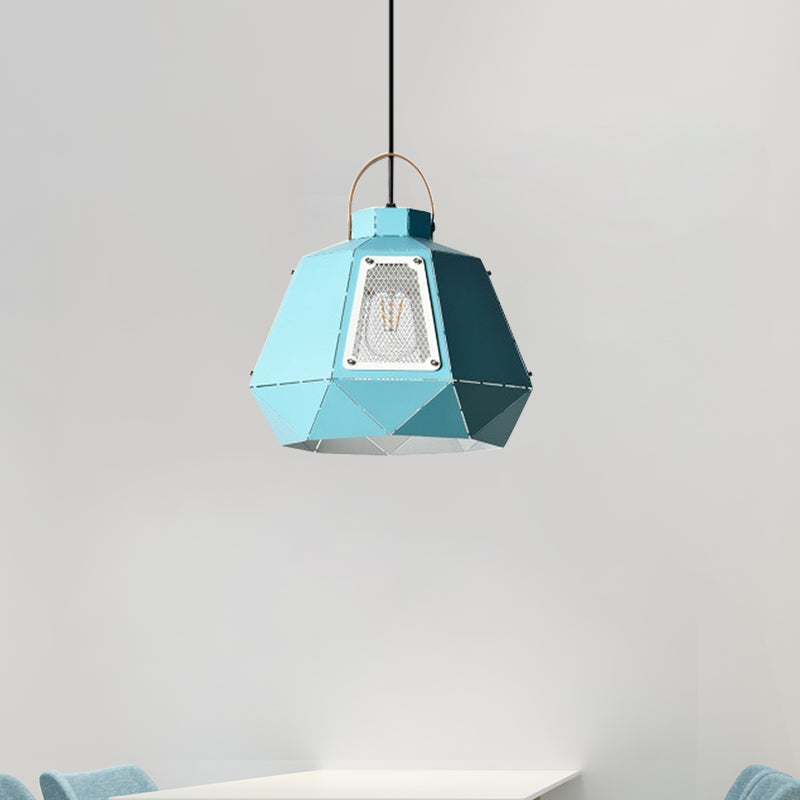 Iron Laser-Cut Kettle Pendant Lamp Macaron 1-Light Black/Grey/Blue Suspension Lighting with Mesh Screen Clearhalo 'Ceiling Lights' 'Pendant Lights' 'Pendants' Lighting' 781566