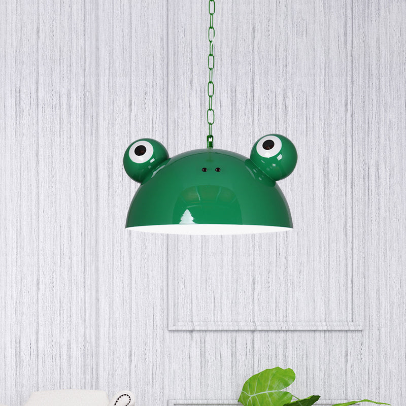 Frog Kindergarten Ceiling Pendant Iron 1 Bulb Kids Style Hanging Lamp Kit in Red/Blue/Green Green Clearhalo 'Ceiling Lights' 'Pendant Lights' 'Pendants' Lighting' 781596_8250dee4-d98c-43e6-b503-322d010676dc