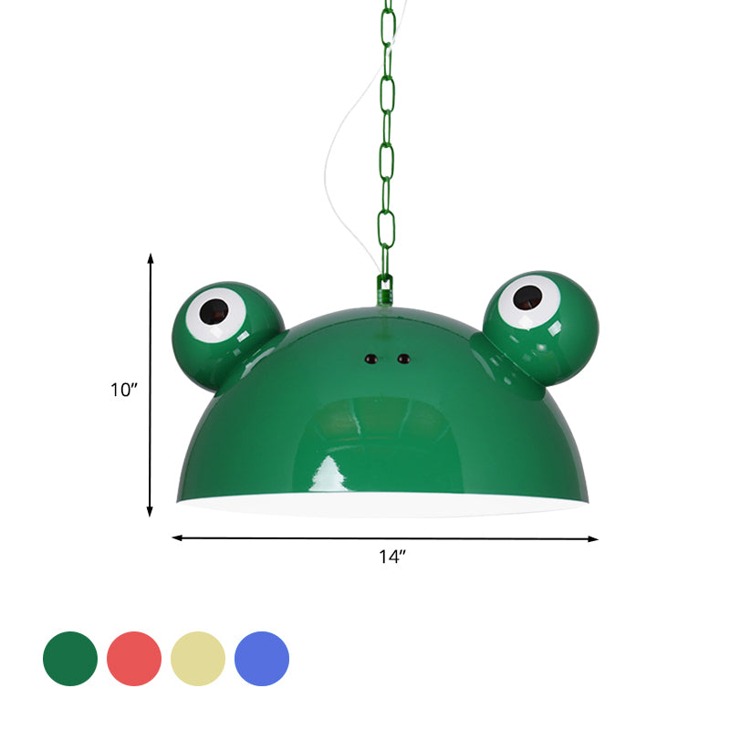 Frog Kindergarten Ceiling Pendant Iron 1 Bulb Kids Style Hanging Lamp Kit in Red/Blue/Green Clearhalo 'Ceiling Lights' 'Pendant Lights' 'Pendants' Lighting' 781599