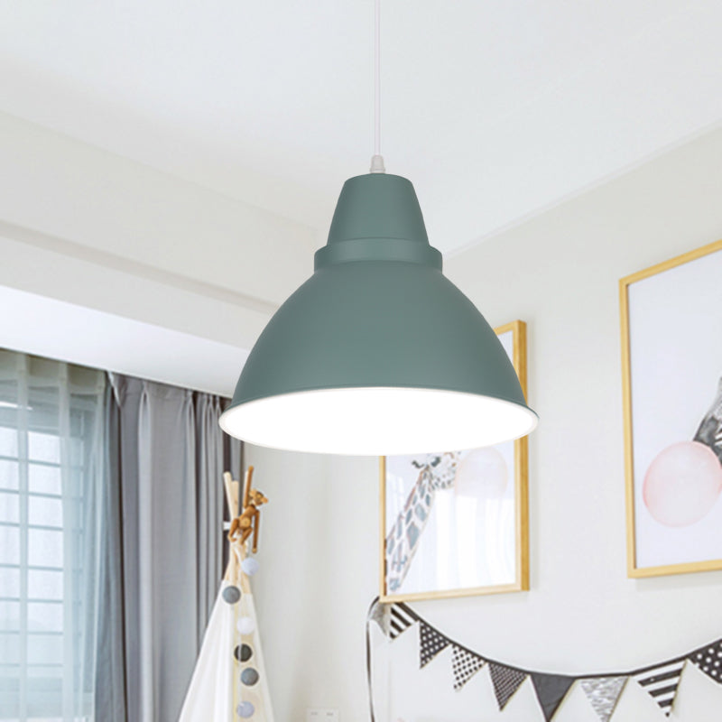 Macaron Funnel Iron Pendant Light 1 Head Ceiling Suspension Lamp in Pink/Purple/Yellow for Dining Room Gray-Green Clearhalo 'Ceiling Lights' 'Pendant Lights' 'Pendants' Lighting' 781612_cd826b0c-b067-4eeb-8361-4c535f1c3c0b