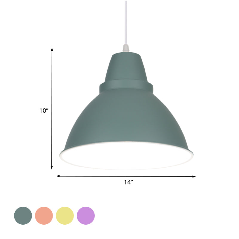 Macaron Funnel Iron Pendant Light 1 Head Ceiling Suspension Lamp in Pink/Purple/Yellow for Dining Room Clearhalo 'Ceiling Lights' 'Pendant Lights' 'Pendants' Lighting' 781615