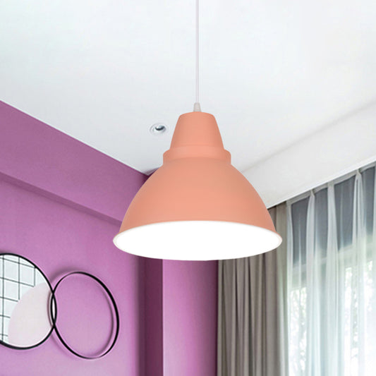 Macaron Funnel Iron Pendant Light 1 Head Ceiling Suspension Lamp in Pink/Purple/Yellow for Dining Room Clearhalo 'Ceiling Lights' 'Pendant Lights' 'Pendants' Lighting' 781616