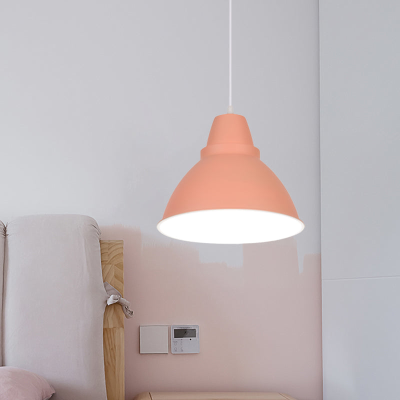 Macaron Funnel Iron Pendant Light 1 Head Ceiling Suspension Lamp in Pink/Purple/Yellow for Dining Room Clearhalo 'Ceiling Lights' 'Pendant Lights' 'Pendants' Lighting' 781617