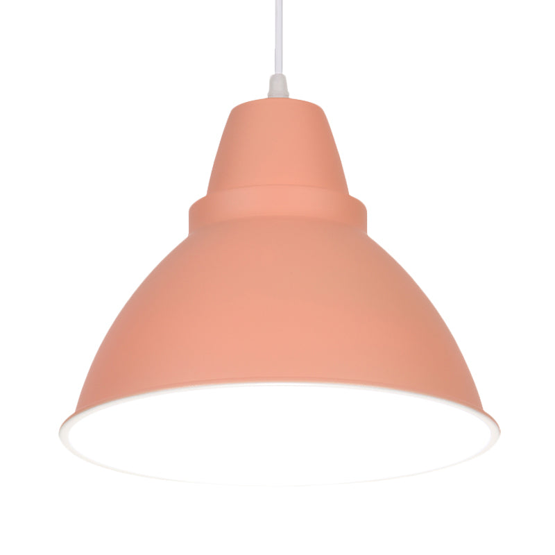 Macaron Funnel Iron Pendant Light 1 Head Ceiling Suspension Lamp in Pink/Purple/Yellow for Dining Room Clearhalo 'Ceiling Lights' 'Pendant Lights' 'Pendants' Lighting' 781619