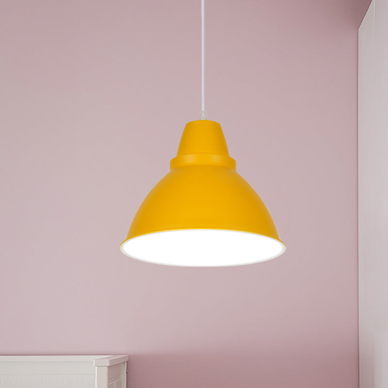 Macaron Funnel Iron Pendant Light 1 Head Ceiling Suspension Lamp in Pink/Purple/Yellow for Dining Room Clearhalo 'Ceiling Lights' 'Pendant Lights' 'Pendants' Lighting' 781620