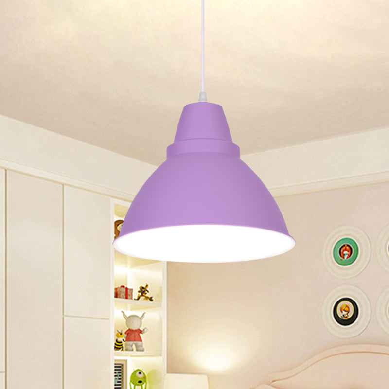 Macaron Funnel Iron Pendant Light 1 Head Ceiling Suspension Lamp in Pink/Purple/Yellow for Dining Room Clearhalo 'Ceiling Lights' 'Pendant Lights' 'Pendants' Lighting' 781624