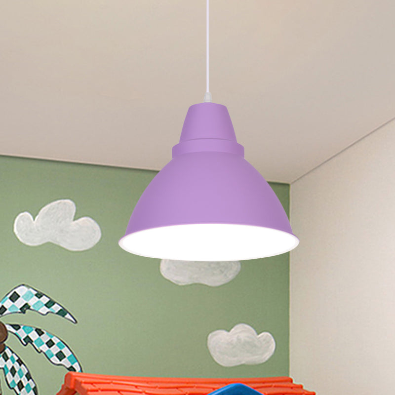 Macaron Funnel Iron Pendant Light 1 Head Ceiling Suspension Lamp in Pink/Purple/Yellow for Dining Room Clearhalo 'Ceiling Lights' 'Pendant Lights' 'Pendants' Lighting' 781625