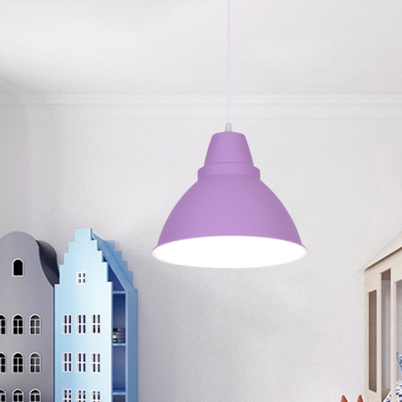 Macaron Funnel Iron Pendant Light 1 Head Ceiling Suspension Lamp in Pink/Purple/Yellow for Dining Room Clearhalo 'Ceiling Lights' 'Pendant Lights' 'Pendants' Lighting' 781626