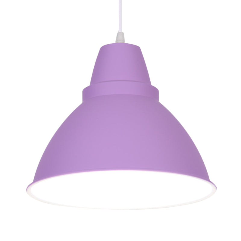 Macaron Funnel Iron Pendant Light 1 Head Ceiling Suspension Lamp in Pink/Purple/Yellow for Dining Room Clearhalo 'Ceiling Lights' 'Pendant Lights' 'Pendants' Lighting' 781627