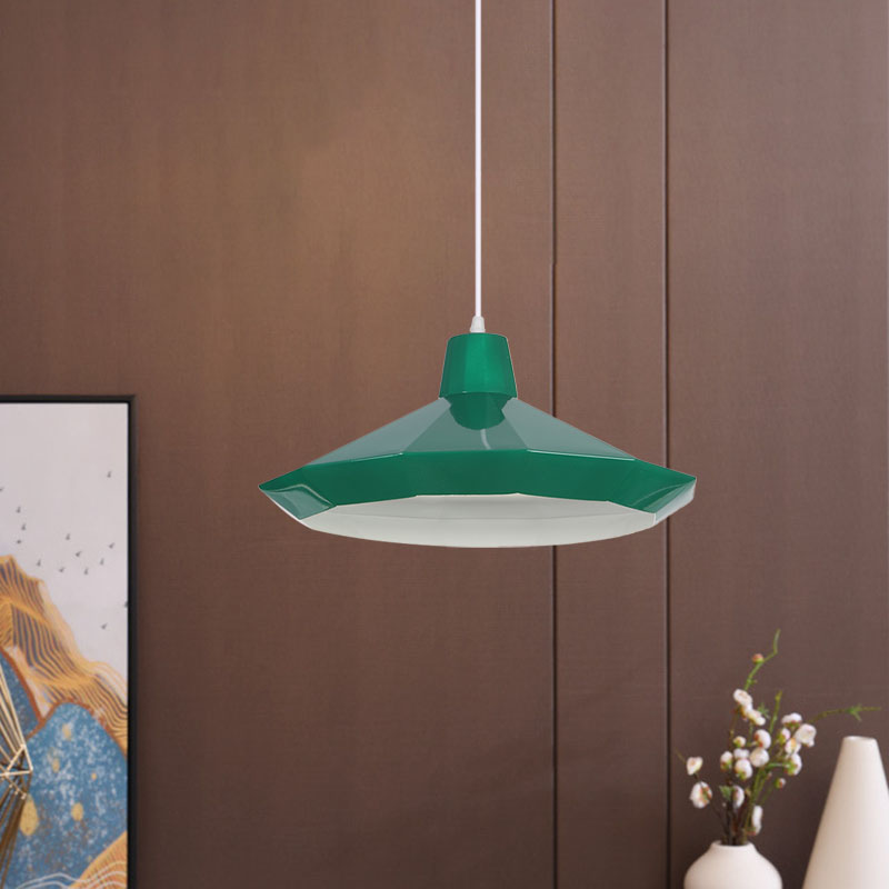 1-Light Restaurant Hanging Lamp Macaron Yellow/Blue/Green Pendant Light Kit with Pot-Lid/Diamond/Tapered Iron Shade Green Clearhalo 'Ceiling Lights' 'Pendant Lights' 'Pendants' Lighting' 781628_bd72bf43-8d79-4797-ac4d-500fa89ba0ae