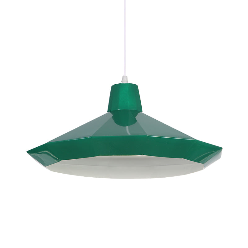 1-Light Restaurant Hanging Lamp Macaron Yellow/Blue/Green Pendant Light Kit with Pot-Lid/Diamond/Tapered Iron Shade Clearhalo 'Ceiling Lights' 'Pendant Lights' 'Pendants' Lighting' 781630