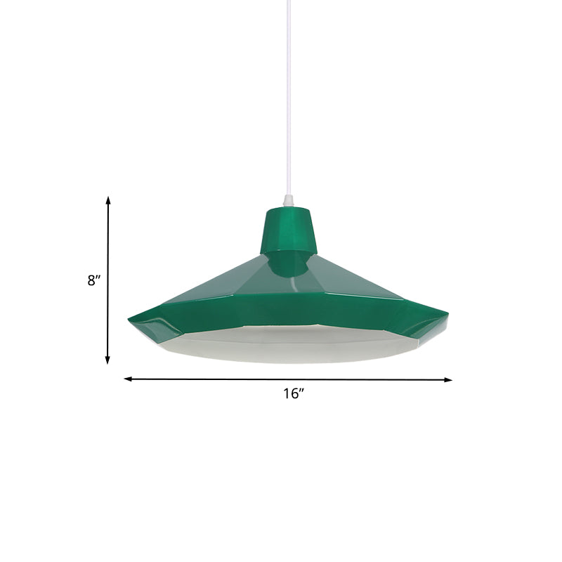 1-Light Restaurant Hanging Lamp Macaron Yellow/Blue/Green Pendant Light Kit with Pot-Lid/Diamond/Tapered Iron Shade Clearhalo 'Ceiling Lights' 'Pendant Lights' 'Pendants' Lighting' 781631