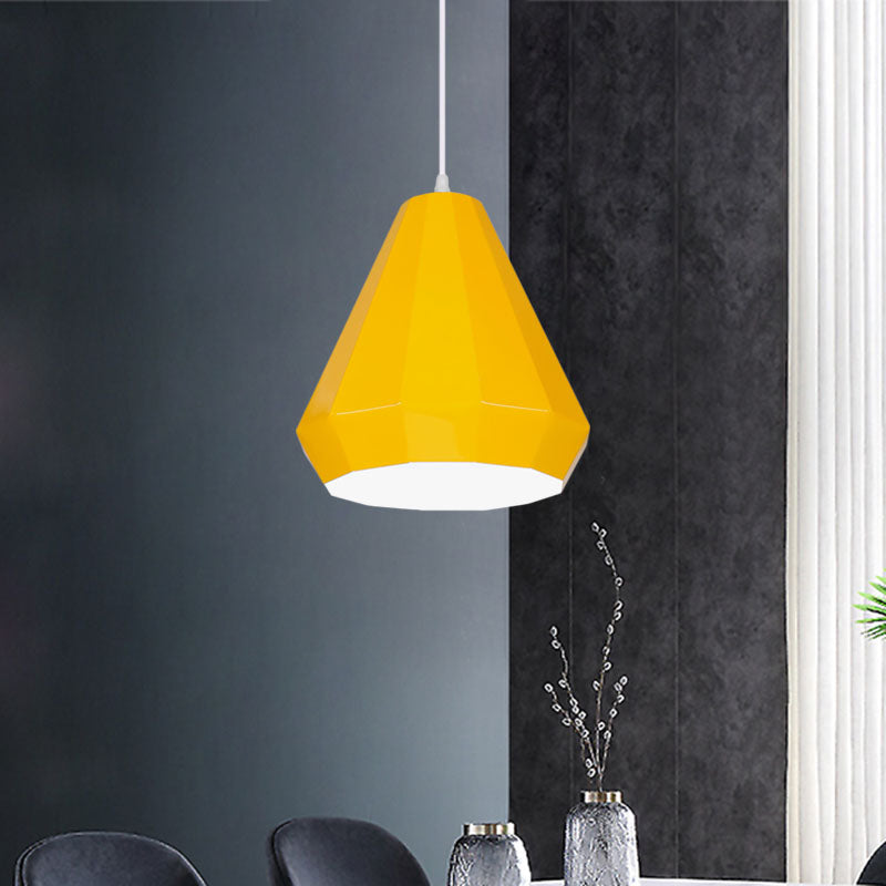 1-Light Restaurant Hanging Lamp Macaron Yellow/Blue/Green Pendant Light Kit with Pot-Lid/Diamond/Tapered Iron Shade Clearhalo 'Ceiling Lights' 'Pendant Lights' 'Pendants' Lighting' 781632