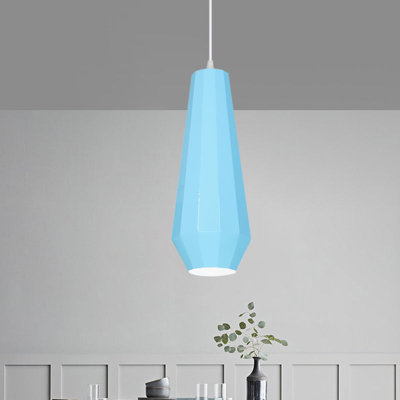 1-Light Restaurant Hanging Lamp Macaron Yellow/Blue/Green Pendant Light Kit with Pot-Lid/Diamond/Tapered Iron Shade Clearhalo 'Ceiling Lights' 'Pendant Lights' 'Pendants' Lighting' 781637