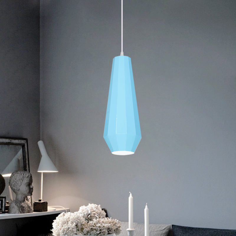 1-Light Restaurant Hanging Lamp Macaron Yellow/Blue/Green Pendant Light Kit with Pot-Lid/Diamond/Tapered Iron Shade Clearhalo 'Ceiling Lights' 'Pendant Lights' 'Pendants' Lighting' 781639