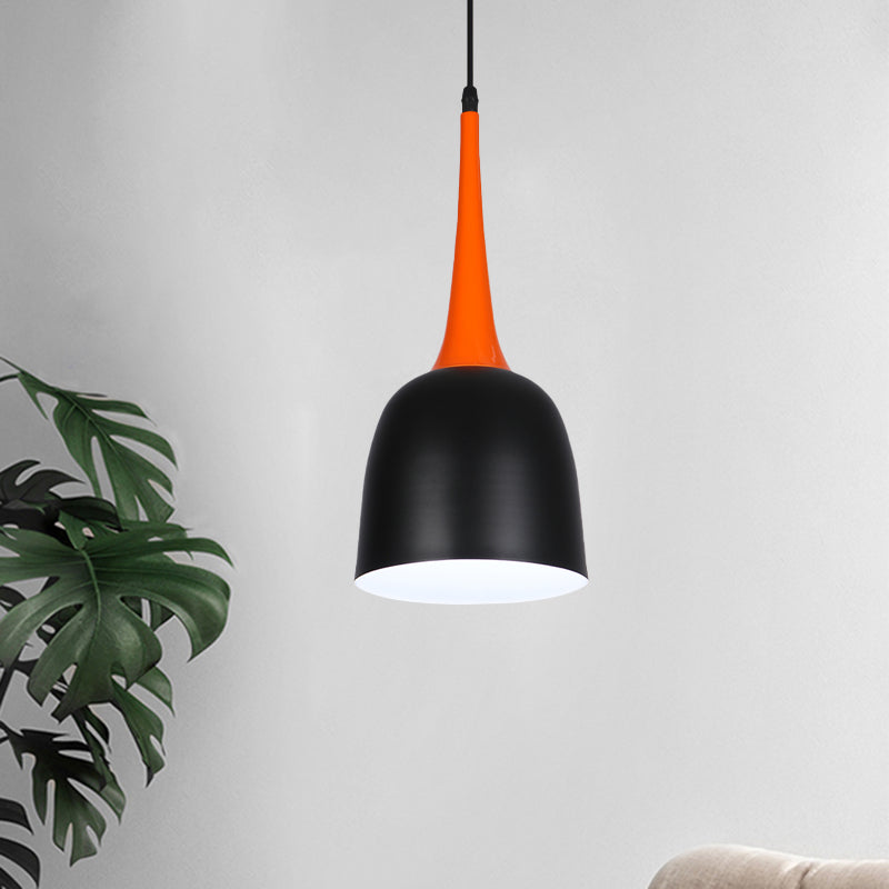 Black/White/Pink Bell Pendulum Light Macaron Single Iron Down Lighting Pendant with Orange Tapered Grip Clearhalo 'Ceiling Lights' 'Pendant Lights' 'Pendants' Lighting' 781642