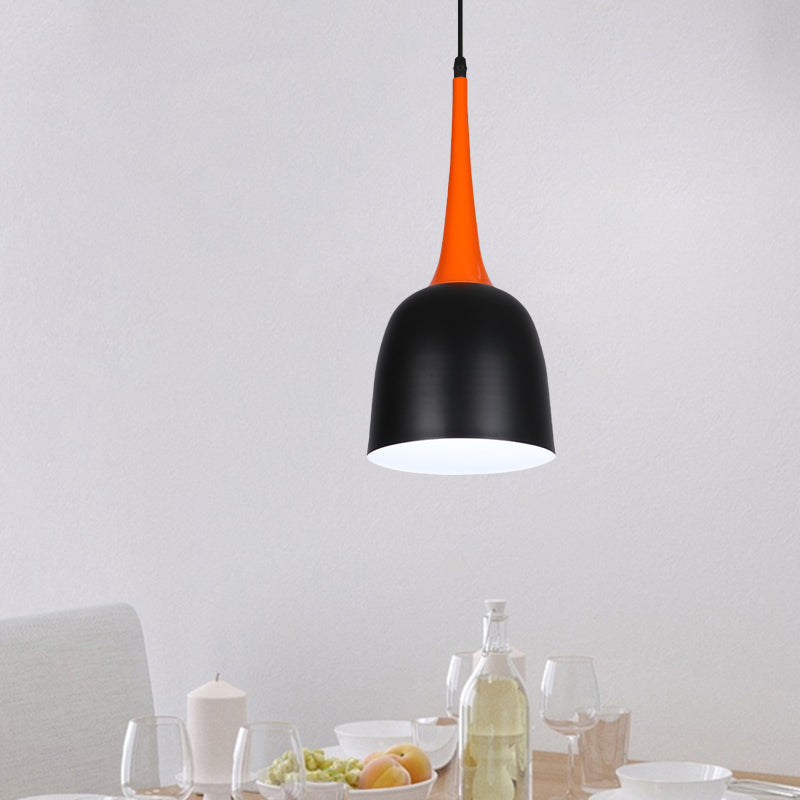 Black/White/Pink Bell Pendulum Light Macaron Single Iron Down Lighting Pendant with Orange Tapered Grip Clearhalo 'Ceiling Lights' 'Pendant Lights' 'Pendants' Lighting' 781643