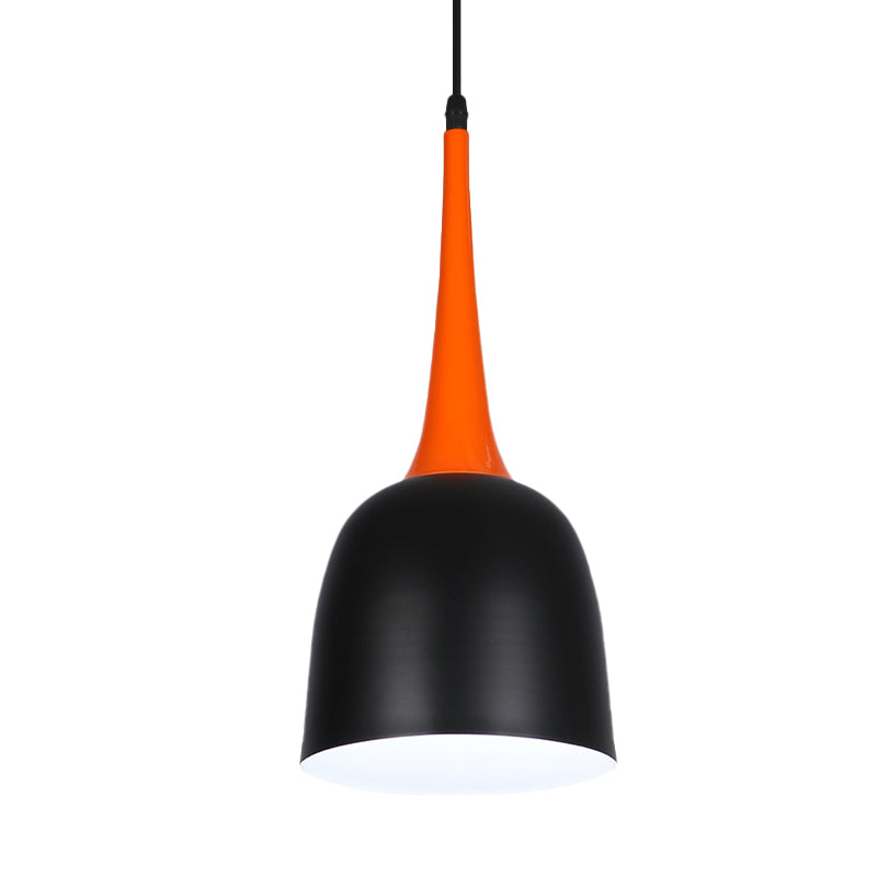 Black/White/Pink Bell Pendulum Light Macaron Single Iron Down Lighting Pendant with Orange Tapered Grip Clearhalo 'Ceiling Lights' 'Pendant Lights' 'Pendants' Lighting' 781644