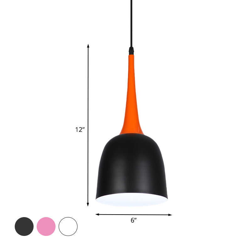 Black/White/Pink Bell Pendulum Light Macaron Single Iron Down Lighting Pendant with Orange Tapered Grip Clearhalo 'Ceiling Lights' 'Pendant Lights' 'Pendants' Lighting' 781645