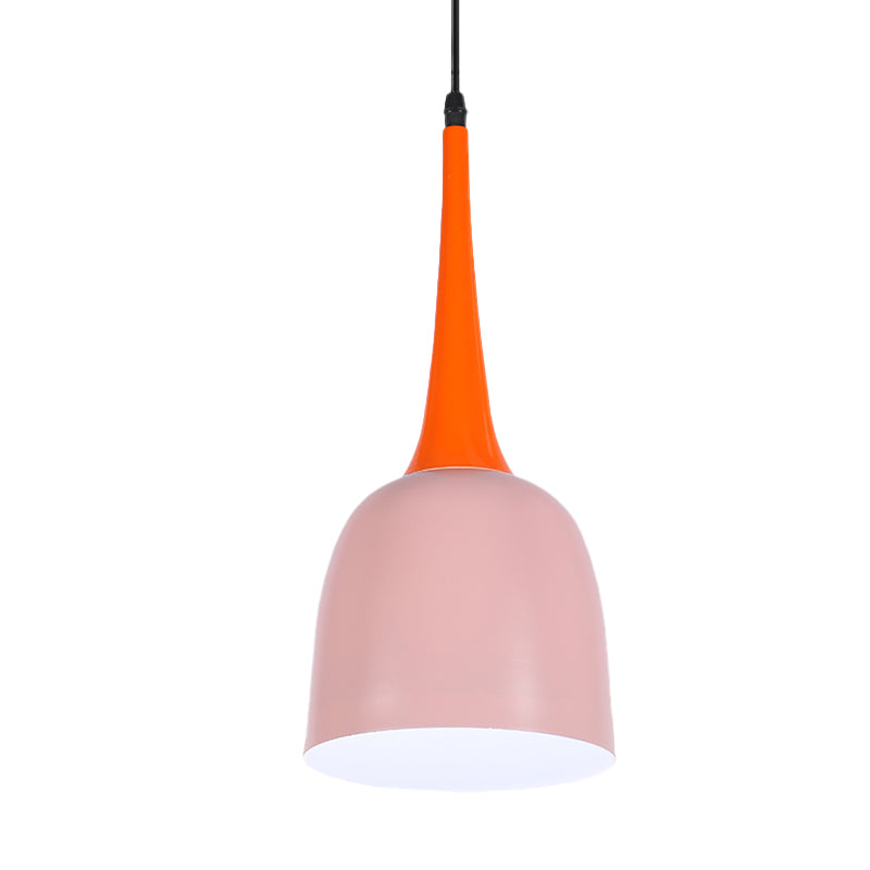 Black/White/Pink Bell Pendulum Light Macaron Single Iron Down Lighting Pendant with Orange Tapered Grip Clearhalo 'Ceiling Lights' 'Pendant Lights' 'Pendants' Lighting' 781649