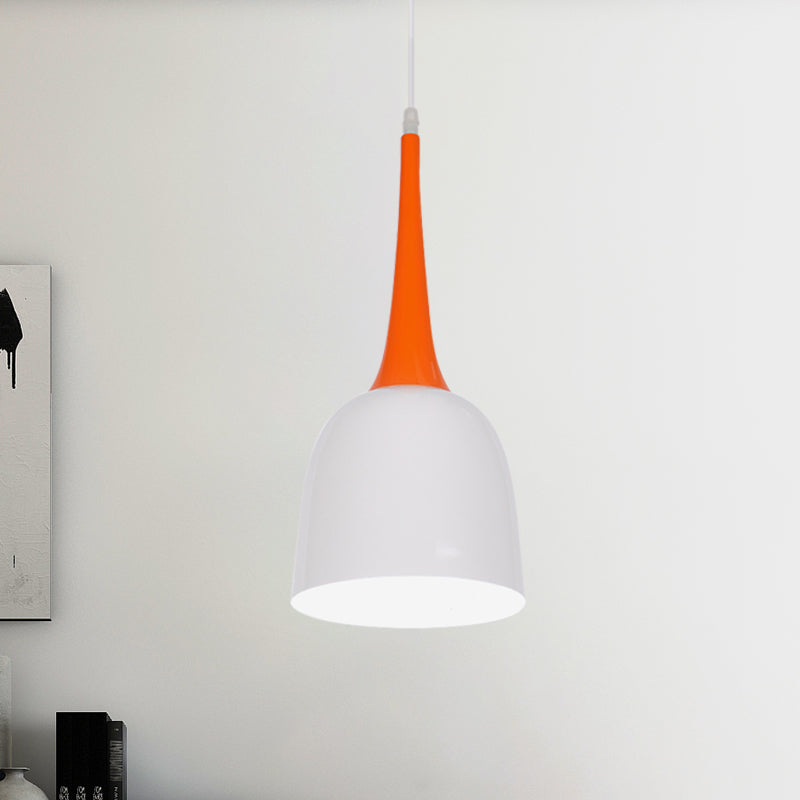 Black/White/Pink Bell Pendulum Light Macaron Single Iron Down Lighting Pendant with Orange Tapered Grip Clearhalo 'Ceiling Lights' 'Pendant Lights' 'Pendants' Lighting' 781650