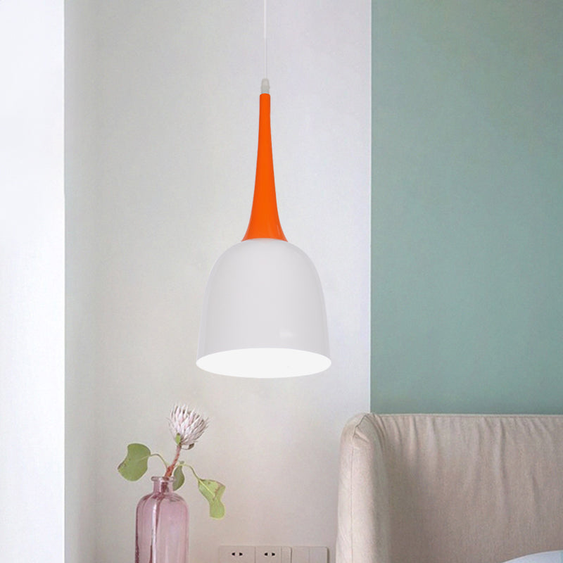 Black/White/Pink Bell Pendulum Light Macaron Single Iron Down Lighting Pendant with Orange Tapered Grip Clearhalo 'Ceiling Lights' 'Pendant Lights' 'Pendants' Lighting' 781651