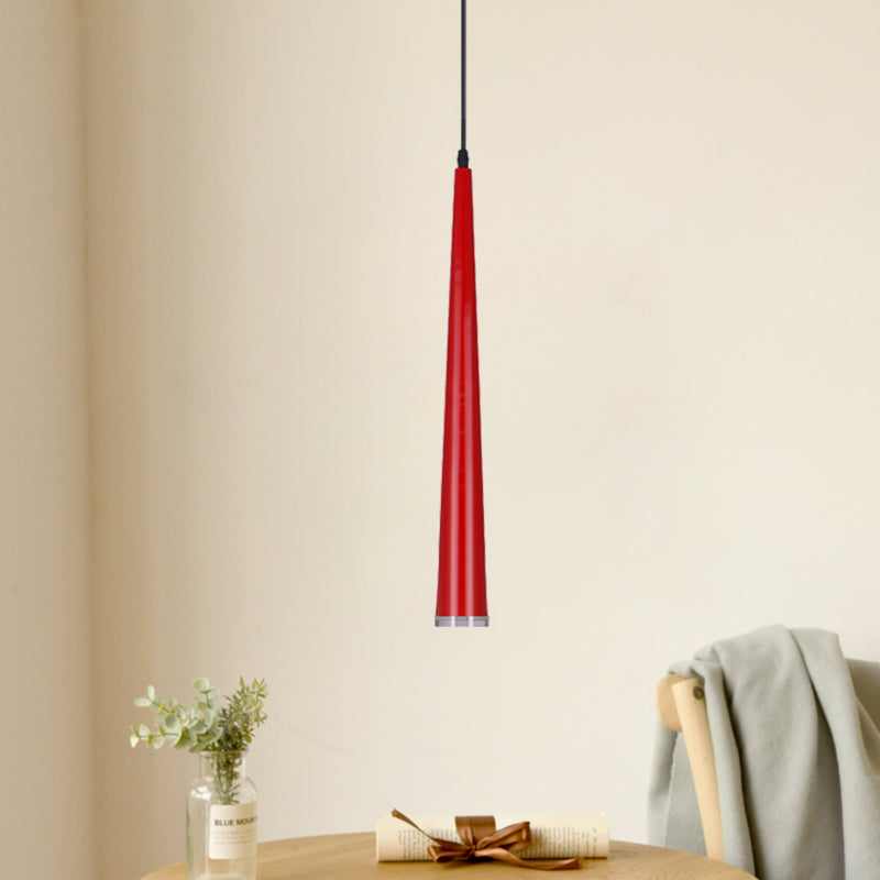 Tapering Mini Hanging Pendant Macaron Metal 1 Bulb Grey/White/Red Suspended Lighting Fixture over Table Clearhalo 'Ceiling Lights' 'Pendant Lights' 'Pendants' Lighting' 781654