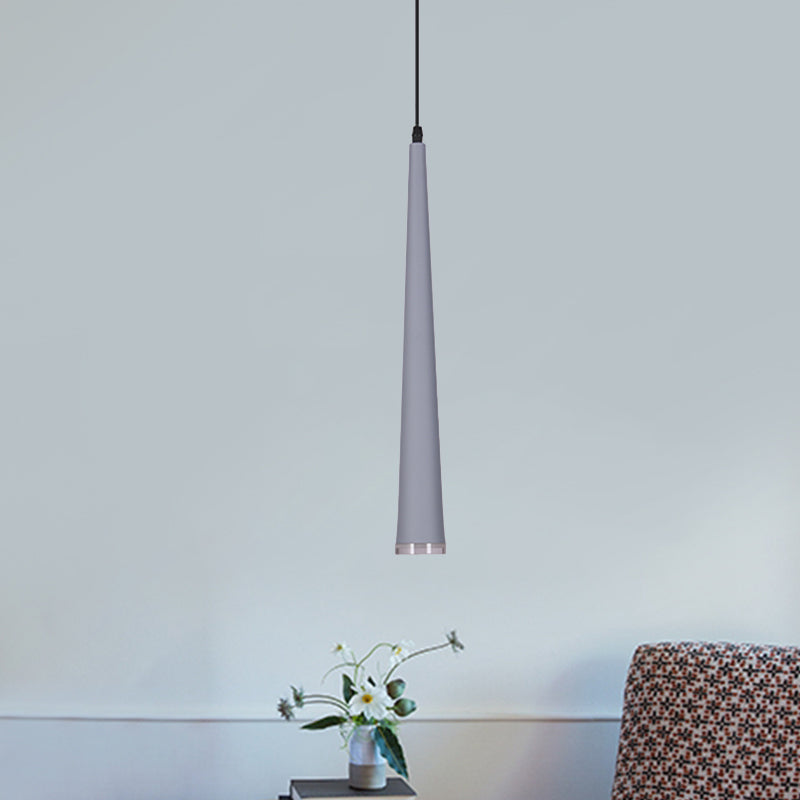 Tapering Mini Hanging Pendant Macaron Metal 1 Bulb Grey/White/Red Suspended Lighting Fixture over Table Clearhalo 'Ceiling Lights' 'Pendant Lights' 'Pendants' Lighting' 781658