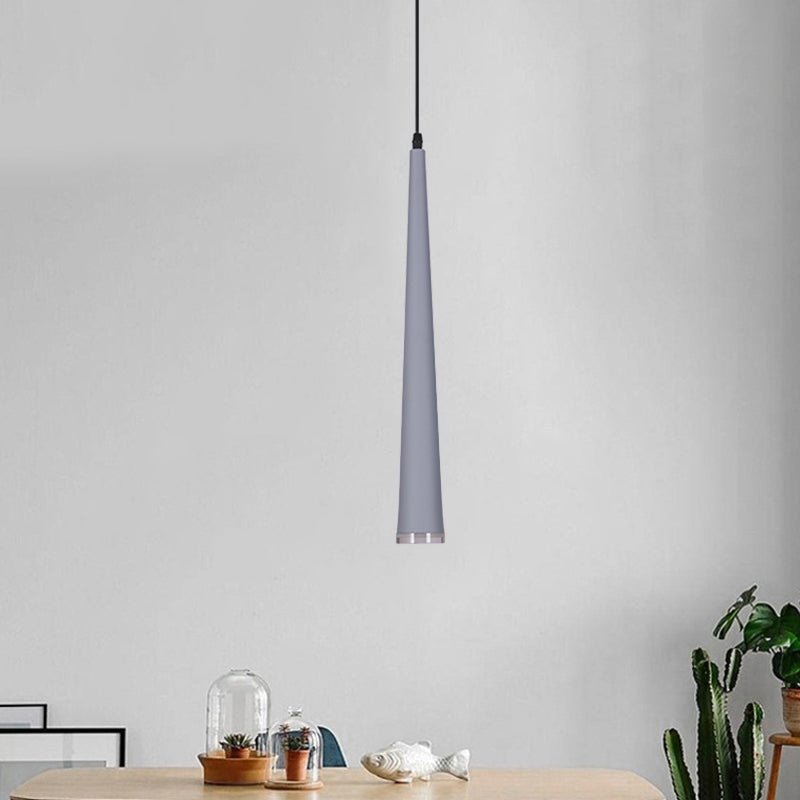 Tapering Mini Hanging Pendant Macaron Metal 1 Bulb Grey/White/Red Suspended Lighting Fixture over Table Clearhalo 'Ceiling Lights' 'Pendant Lights' 'Pendants' Lighting' 781660