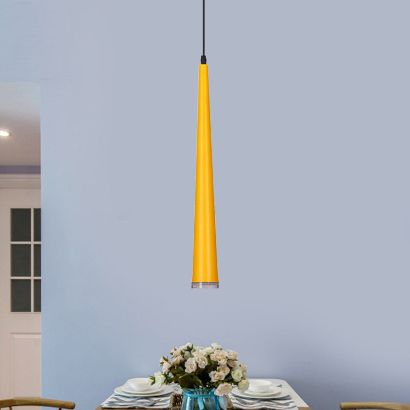 Tapering Mini Hanging Pendant Macaron Metal 1 Bulb Grey/White/Red Suspended Lighting Fixture over Table Yellow Clearhalo 'Ceiling Lights' 'Pendant Lights' 'Pendants' Lighting' 781666_89da3199-450b-4671-a50d-01e3141ff8ea