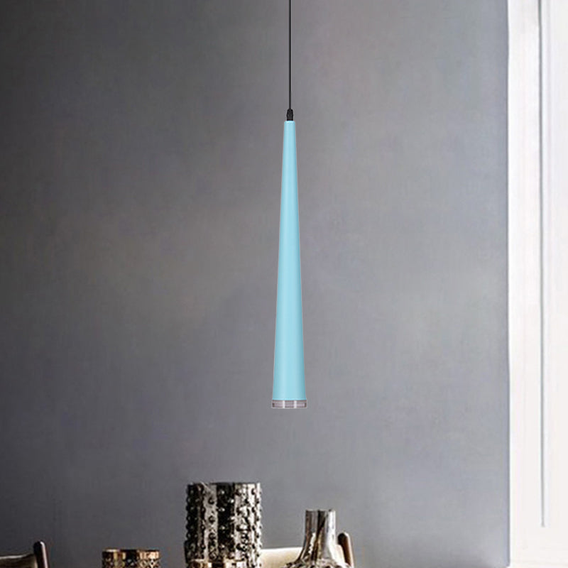 Tapering Mini Hanging Pendant Macaron Metal 1 Bulb Grey/White/Red Suspended Lighting Fixture over Table Blue Clearhalo 'Ceiling Lights' 'Pendant Lights' 'Pendants' Lighting' 781670_787cd7f8-168a-4ab9-a111-e3b7d03b3a8b