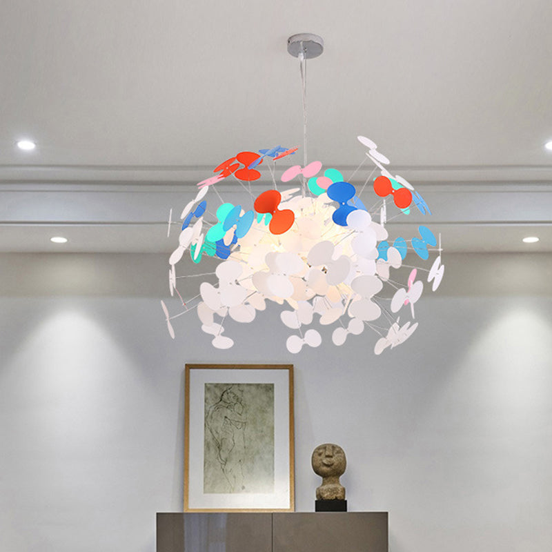 Macaron Stylish Cluster Butterfly Pendant Iron 8 Bulbs Living Room Suspension Lighting in White-Red-Blue Clearhalo 'Ceiling Lights' 'Pendant Lights' 'Pendants' Lighting' 781678