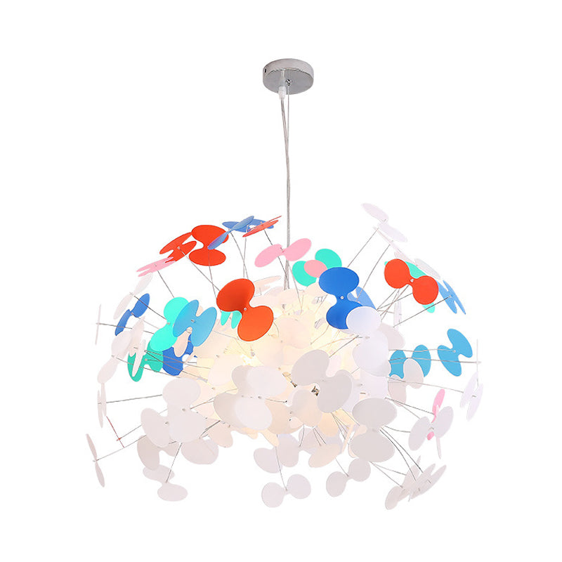 Macaron Stylish Cluster Butterfly Pendant Iron 8 Bulbs Living Room Suspension Lighting in White-Red-Blue Clearhalo 'Ceiling Lights' 'Pendant Lights' 'Pendants' Lighting' 781680