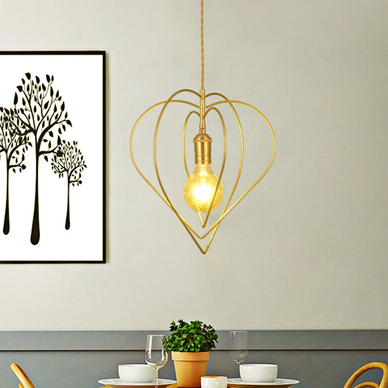 Gold Love Frame Rotatable Pendulum Light Minimalist Single-Bulb Metal Ceiling Pendant Lamp Clearhalo 'Ceiling Lights' 'Pendant Lights' 'Pendants' Lighting' 781714