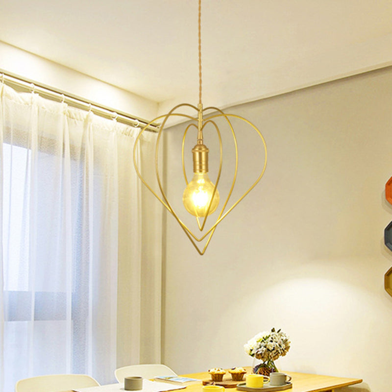 Gold Love Frame Rotatable Pendulum Light Minimalist Single-Bulb Metal Ceiling Pendant Lamp Clearhalo 'Ceiling Lights' 'Pendant Lights' 'Pendants' Lighting' 781715