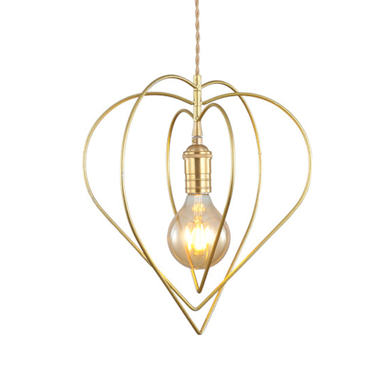 Gold Love Frame Rotatable Pendulum Light Minimalist Single-Bulb Metal Ceiling Pendant Lamp Clearhalo 'Ceiling Lights' 'Pendant Lights' 'Pendants' Lighting' 781716