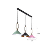 Colorful Flare Multi Light Pendant Macaron 3 Bulbs Iron Hanging Lamp with Black Round/Linear Canopy Clearhalo 'Ceiling Lights' 'Pendant Lights' 'Pendants' Lighting' 781726