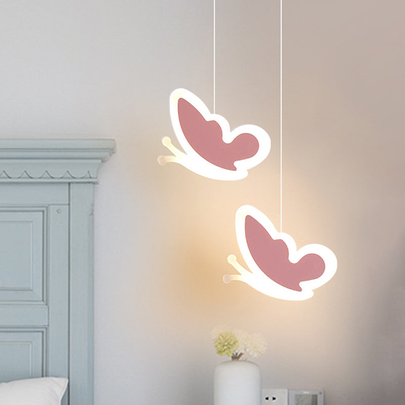 Kids LED Hanging Light Fixture White/Pink Flower/Loving Heart/Butterfly Mini Suspension Pendant with Acrylic Shade Clearhalo 'Ceiling Lights' 'Pendant Lights' 'Pendants' Lighting' 781747