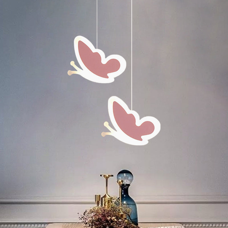 Kids LED Hanging Light Fixture White/Pink Flower/Loving Heart/Butterfly Mini Suspension Pendant with Acrylic Shade Clearhalo 'Ceiling Lights' 'Pendant Lights' 'Pendants' Lighting' 781748