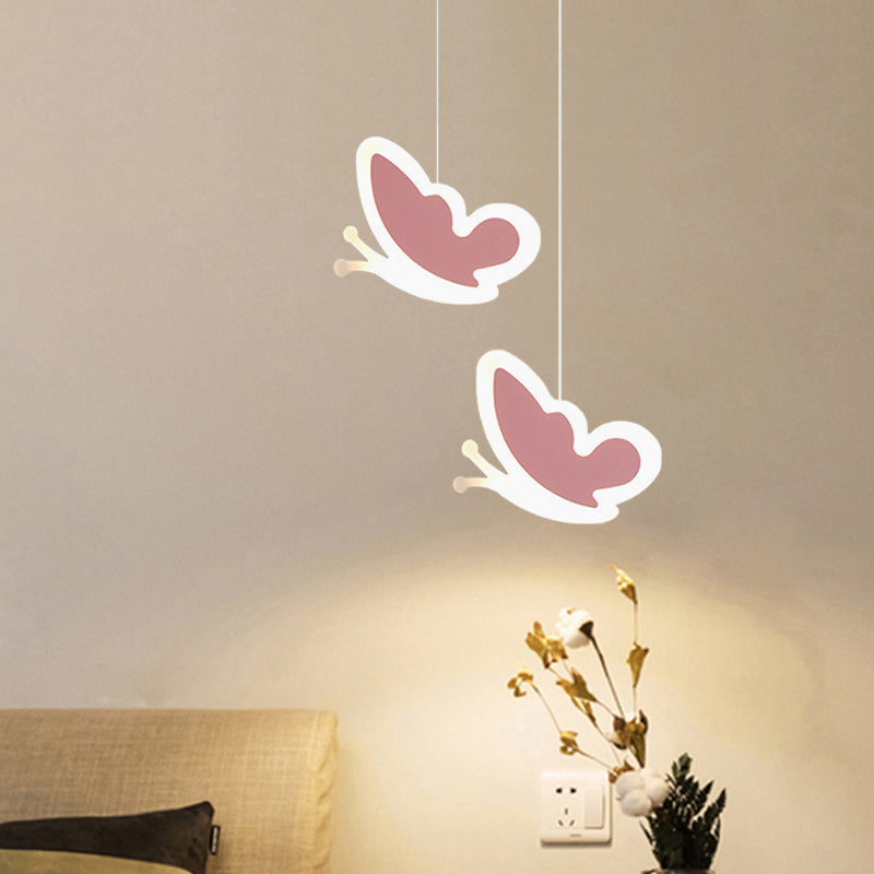 Kids LED Hanging Light Fixture White/Pink Flower/Loving Heart/Butterfly Mini Suspension Pendant with Acrylic Shade Clearhalo 'Ceiling Lights' 'Pendant Lights' 'Pendants' Lighting' 781749