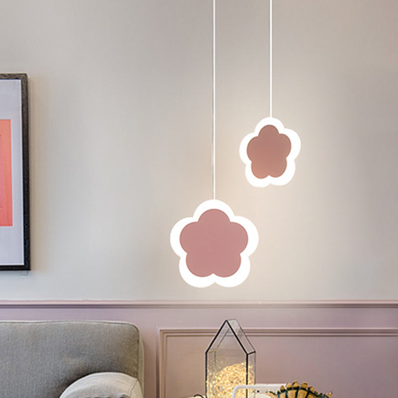 Kids LED Hanging Light Fixture White/Pink Flower/Loving Heart/Butterfly Mini Suspension Pendant with Acrylic Shade Clearhalo 'Ceiling Lights' 'Pendant Lights' 'Pendants' Lighting' 781756