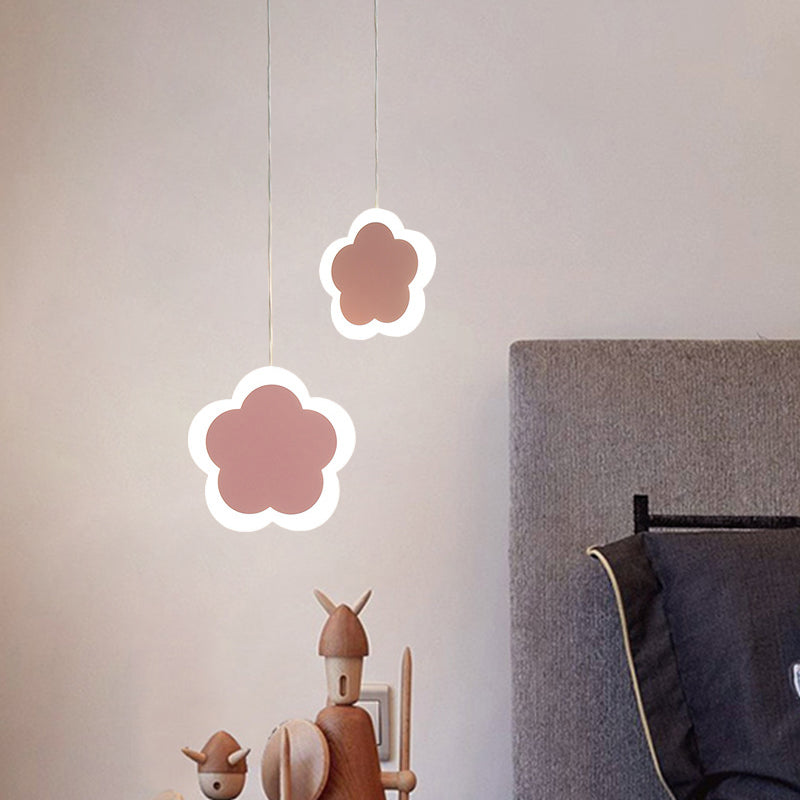 Kids LED Hanging Light Fixture White/Pink Flower/Loving Heart/Butterfly Mini Suspension Pendant with Acrylic Shade Clearhalo 'Ceiling Lights' 'Pendant Lights' 'Pendants' Lighting' 781758