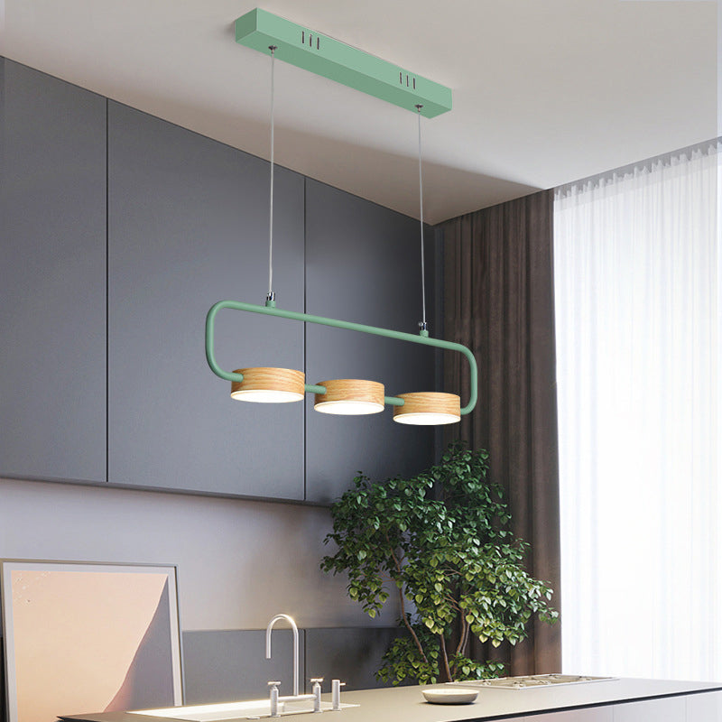 Oblong Kitchen Island Lighting Metal 3-Light Nordic Hanging Pendant in Grey/Green and Wood Green Clearhalo 'Ceiling Lights' 'Island Lights' Lighting' 781765