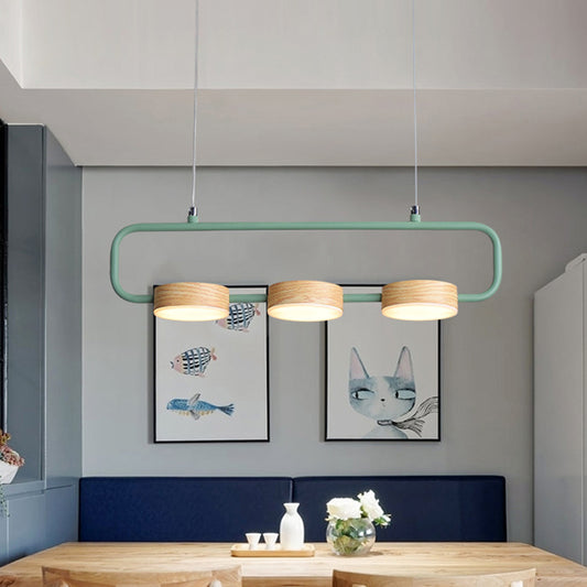 Oblong Kitchen Island Lighting Metal 3-Light Nordic Hanging Pendant in Grey/Green and Wood Clearhalo 'Ceiling Lights' 'Island Lights' Lighting' 781766