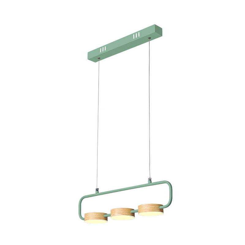 Oblong Kitchen Island Lighting Metal 3-Light Nordic Hanging Pendant in Grey/Green and Wood Clearhalo 'Ceiling Lights' 'Island Lights' Lighting' 781767