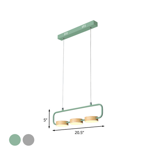 Oblong Kitchen Island Lighting Metal 3-Light Nordic Hanging Pendant in Grey/Green and Wood Clearhalo 'Ceiling Lights' 'Island Lights' Lighting' 781768