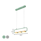 Oblong Kitchen Island Lighting Metal 3-Light Nordic Hanging Pendant in Grey/Green and Wood Clearhalo 'Ceiling Lights' 'Island Lights' Lighting' 781768