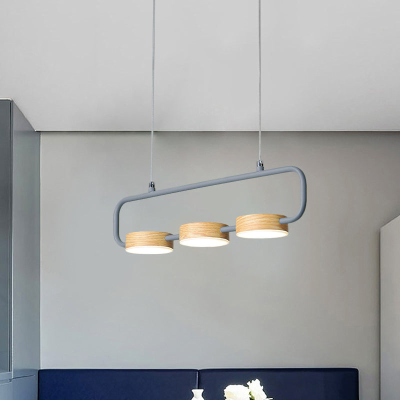 Oblong Kitchen Island Lighting Metal 3-Light Nordic Hanging Pendant in Grey/Green and Wood Grey Clearhalo 'Ceiling Lights' 'Island Lights' Lighting' 781769